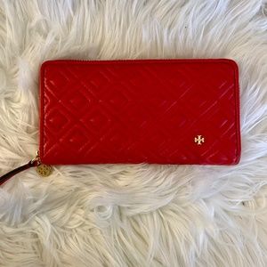 Red Leather Tory Burch Fleming Wallet.